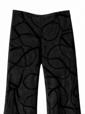 Chico's Black Velvet Chain Print Sleek Stretch Charcoal Black Wide Leg Trousers